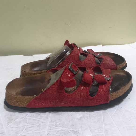 Birkenstock Papillio 3 Trap Buckle Suede Cork Eva Soles Red Sandals Slides Flats - Picture 1 of 16